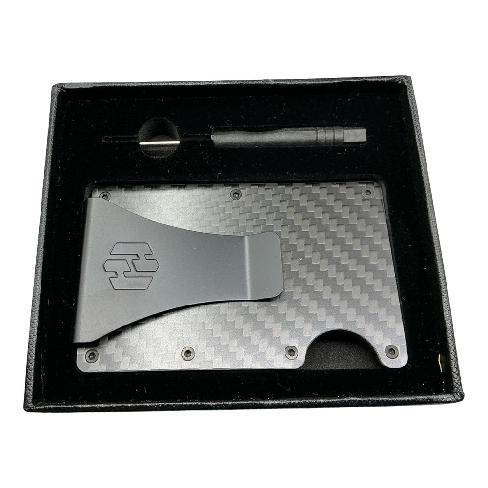 Hayvenhurst Mens Slim Carbon Fiber Wallet RFID Blocking Money Clip Black